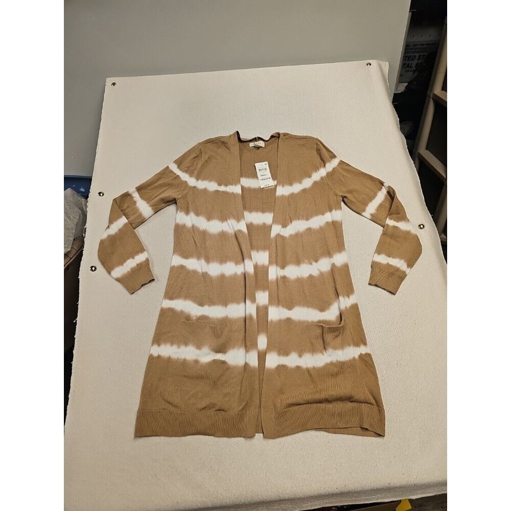 Style & Co.Tie Dye Open Front Long Sleeve Lightweight Cardigan Brown S New